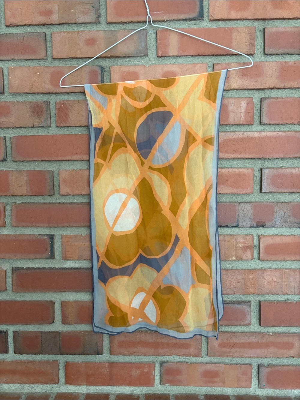 Vera silk scarf blue mustard white rare 1990s 34” long